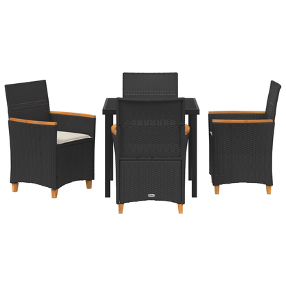 5-delt Hage Spise Sett med Puter Svart Poly Rottingsett