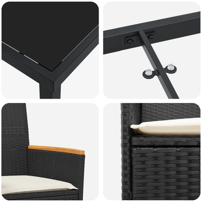 7 Delt Hage Spise Set med Puter Svart Poly-Rotting