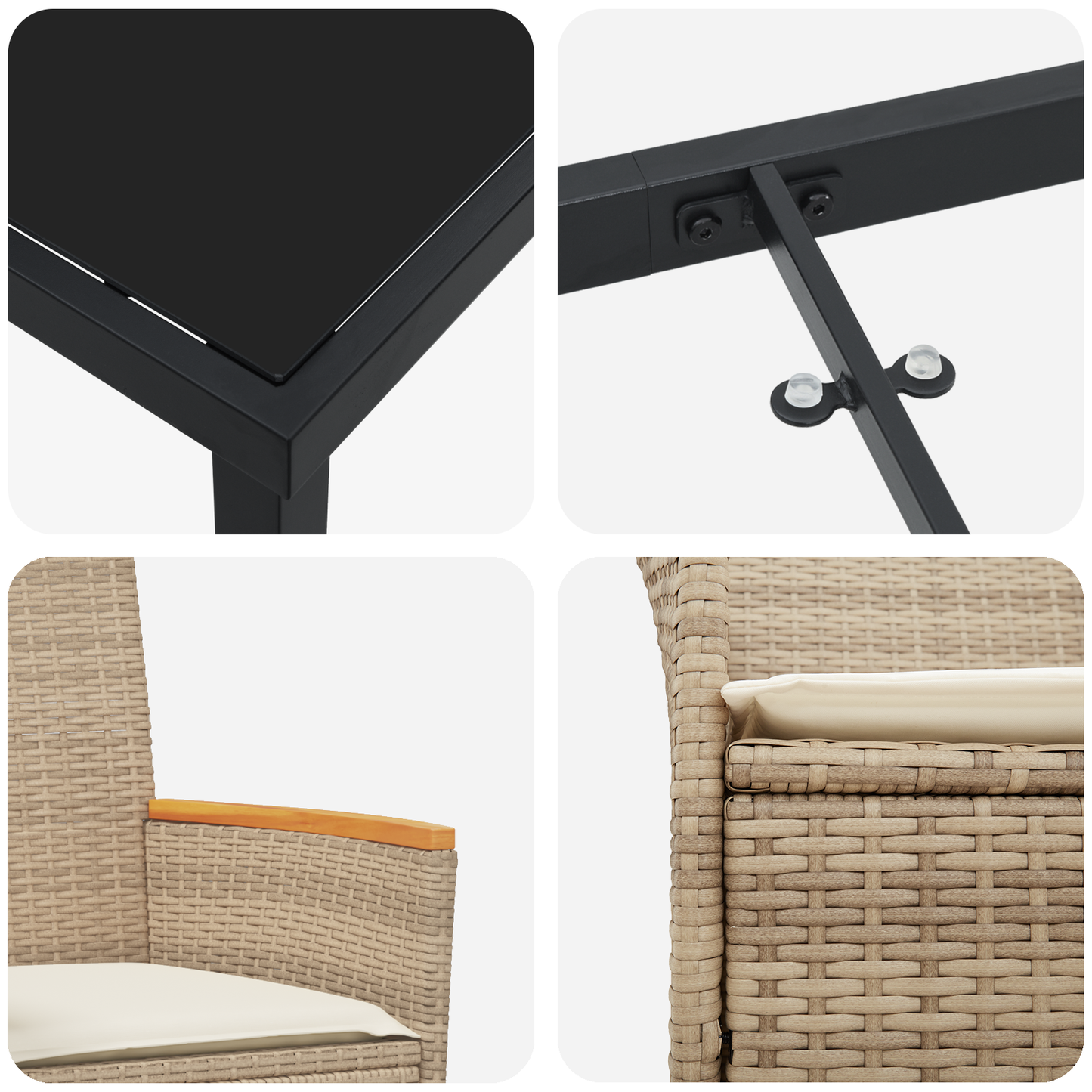 5-delt hage spisestol sett med puter beige poly rattan