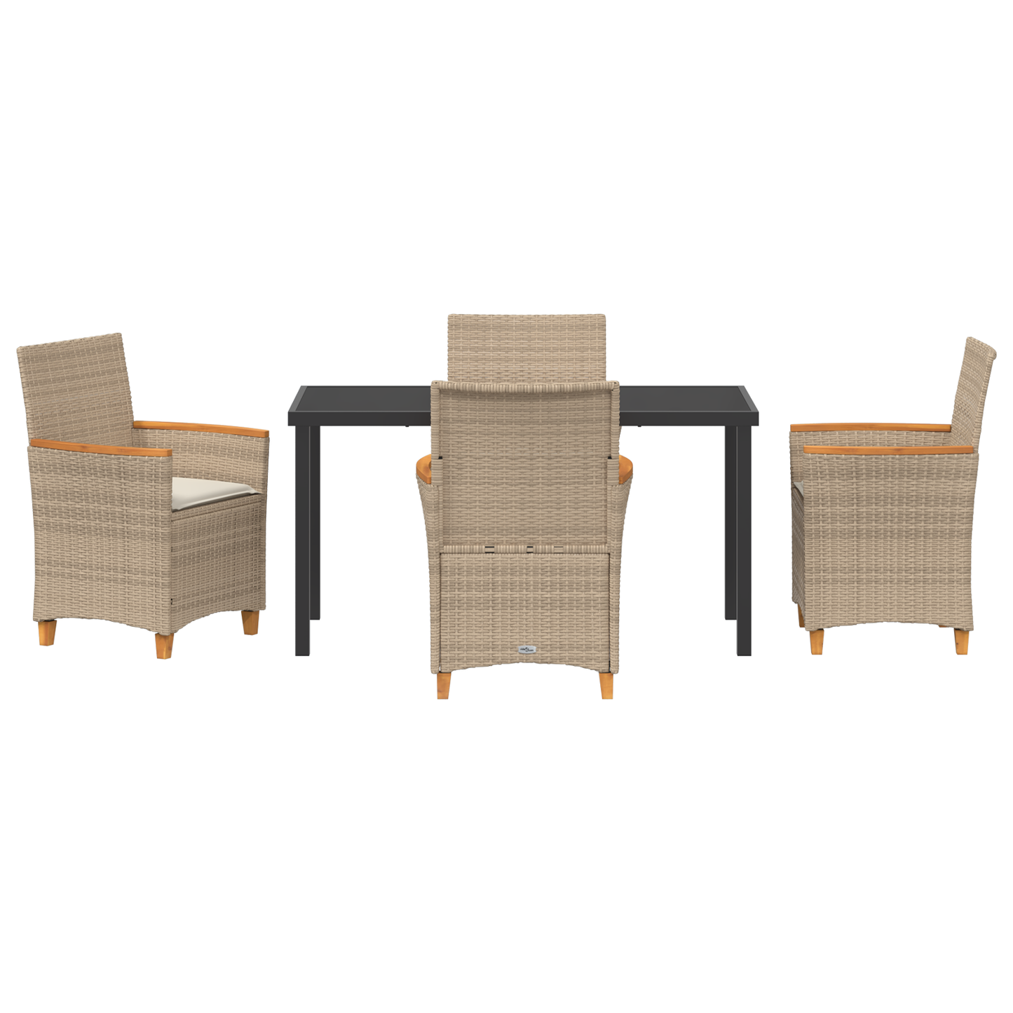 5-delt hage spisestol sett med puter beige poly rattan