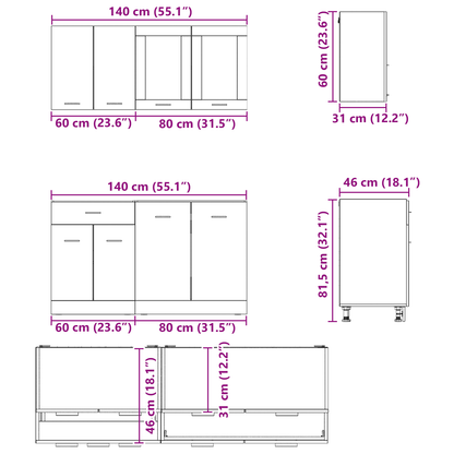 4-delt kjøkkenskapsett i røkt eik av konstruert tre