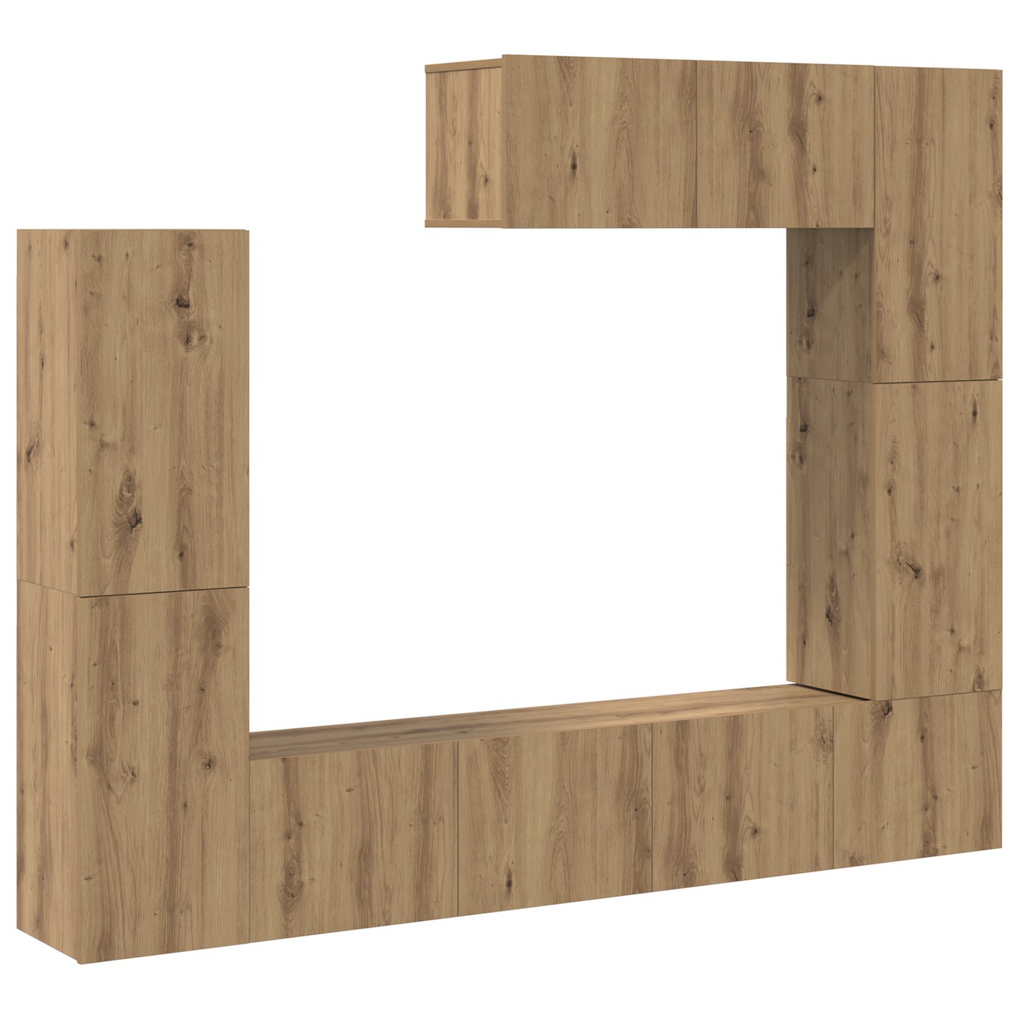 7-delt TV-skapsett – Veggmontert, Eik, MDF