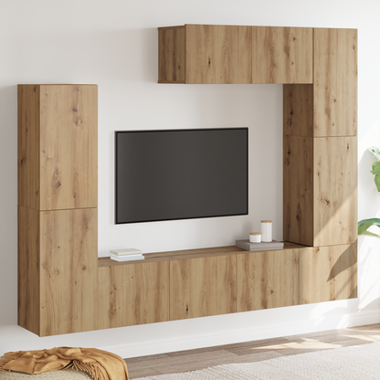 7-delt TV-skapsett – Veggmontert, Eik, MDF
