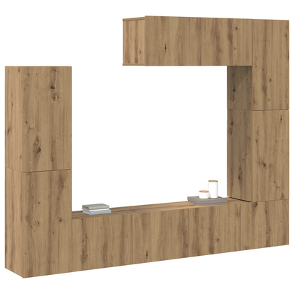 7-delt TV-skapsett – Veggmontert, Eik, MDF