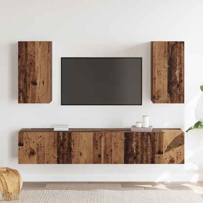 4-delt vegghengt TV-skapsett i gammelt tre