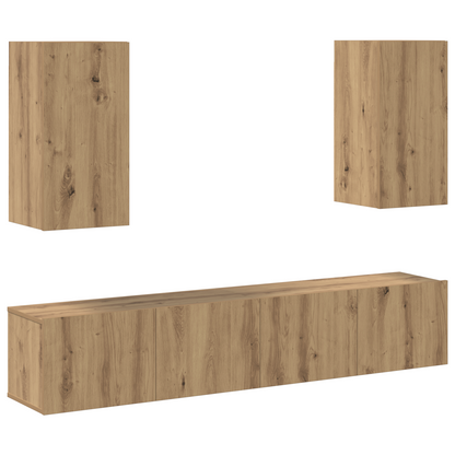 4-delt TV-skapsett Vegghengt Kunstnerisk Eik Konstruert Tre