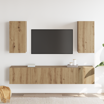 4-delt TV-skapsett Vegghengt Kunstnerisk Eik Konstruert Tre