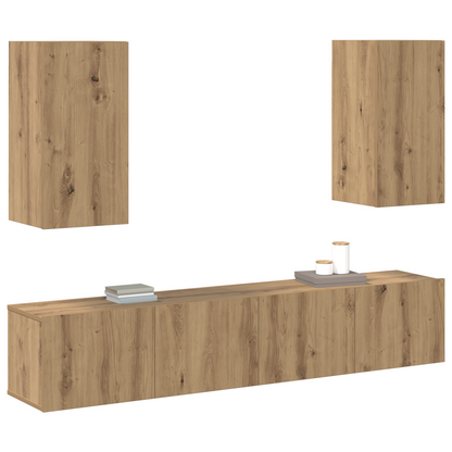 4-delt TV-skapsett Vegghengt Kunstnerisk Eik Konstruert Tre