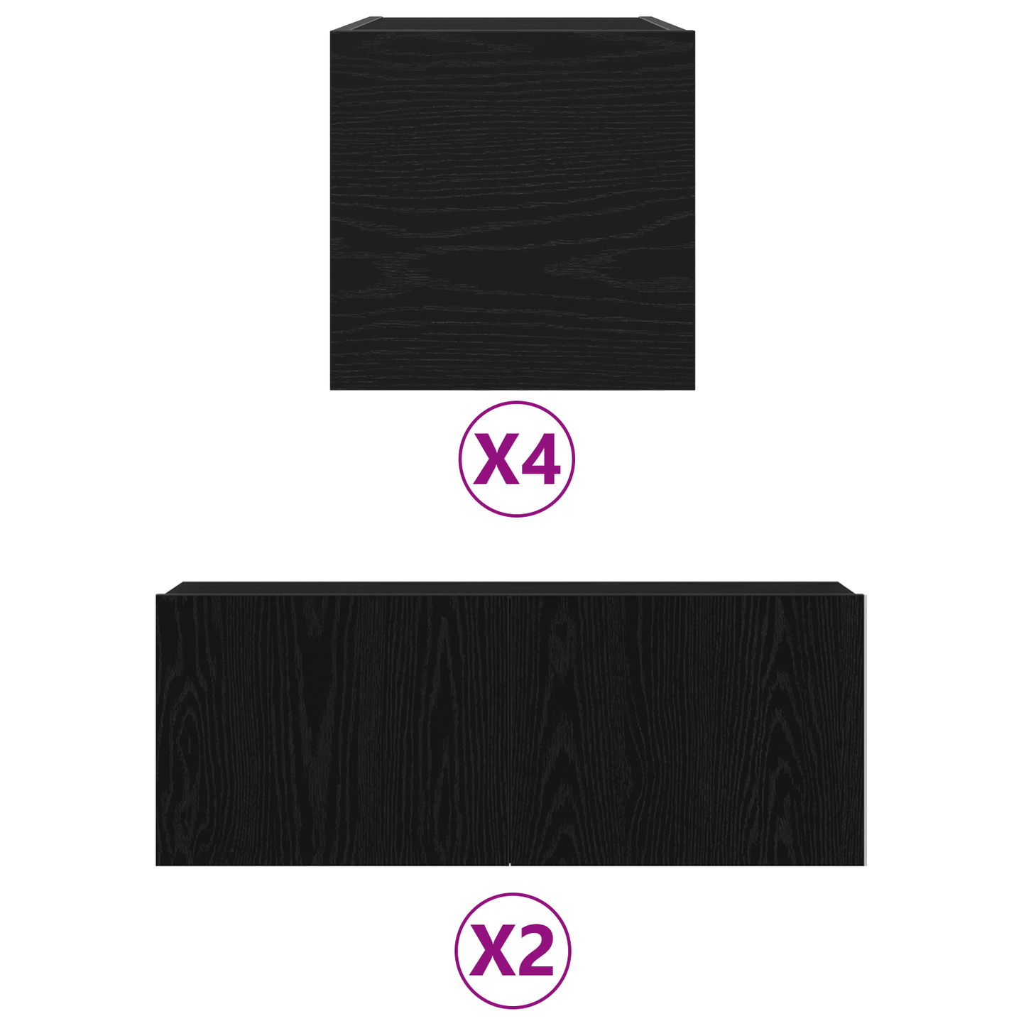 6-delt TV-skap sett - svart eik, konstruert tre