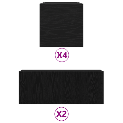 6-delt TV-skap sett - svart eik, konstruert tre