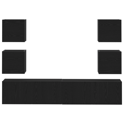 6-delt TV-skap sett - svart eik, konstruert tre