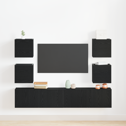6-delt TV-skap sett - svart eik, konstruert tre