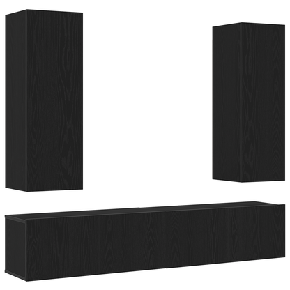 4 deler TV-skapsett veggmontert svart eik laminert tre