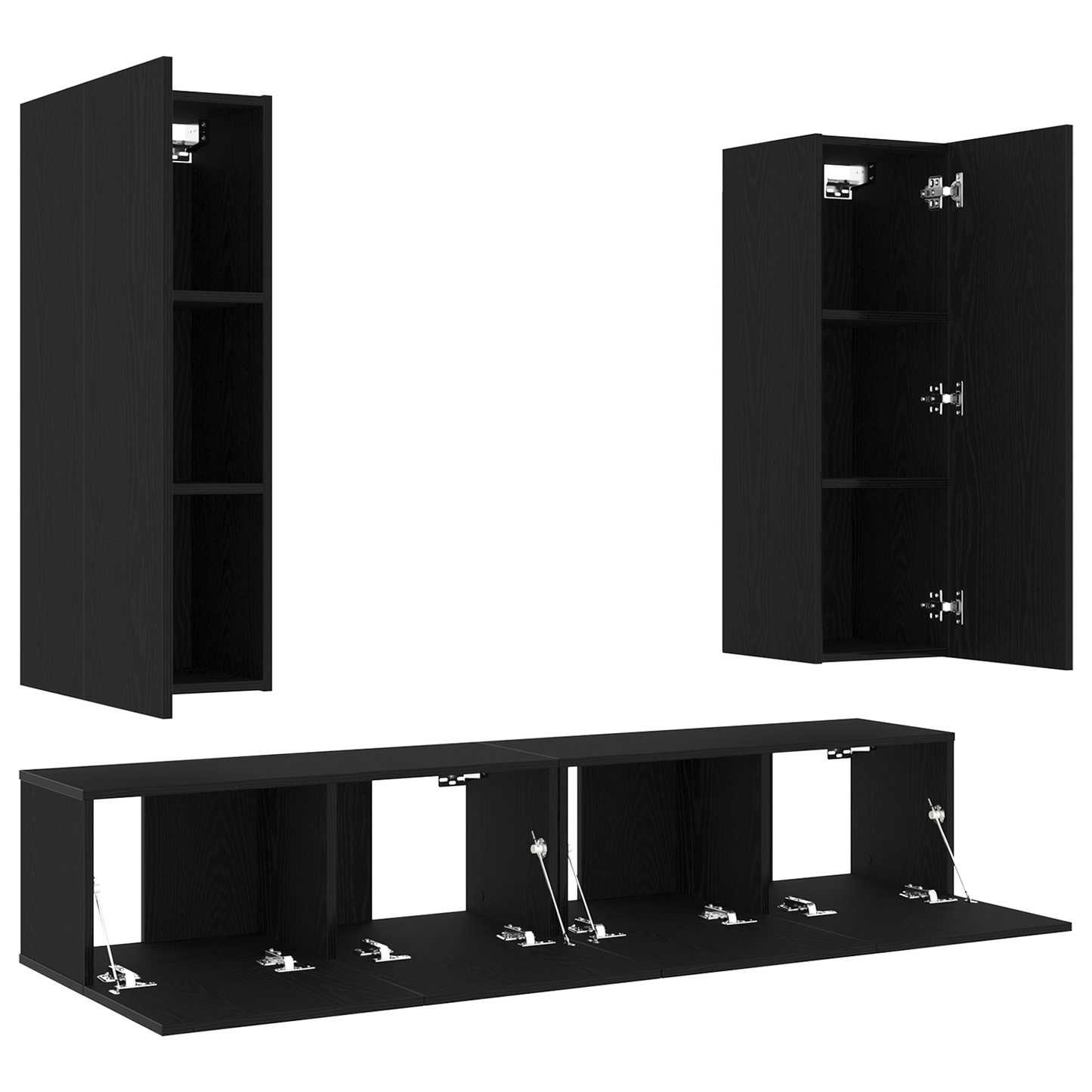 4 deler TV-skapsett veggmontert svart eik laminert tre