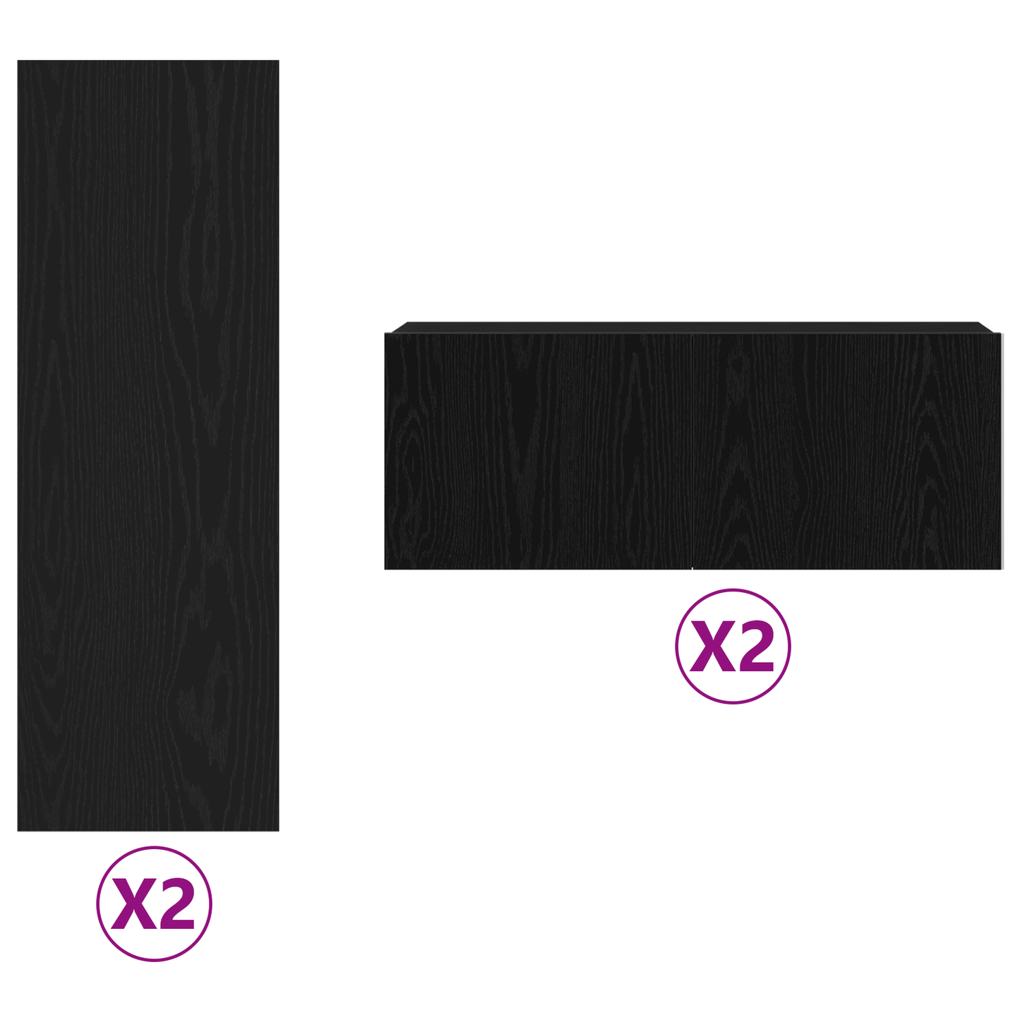 4 deler TV-skapsett veggmontert svart eik laminert tre