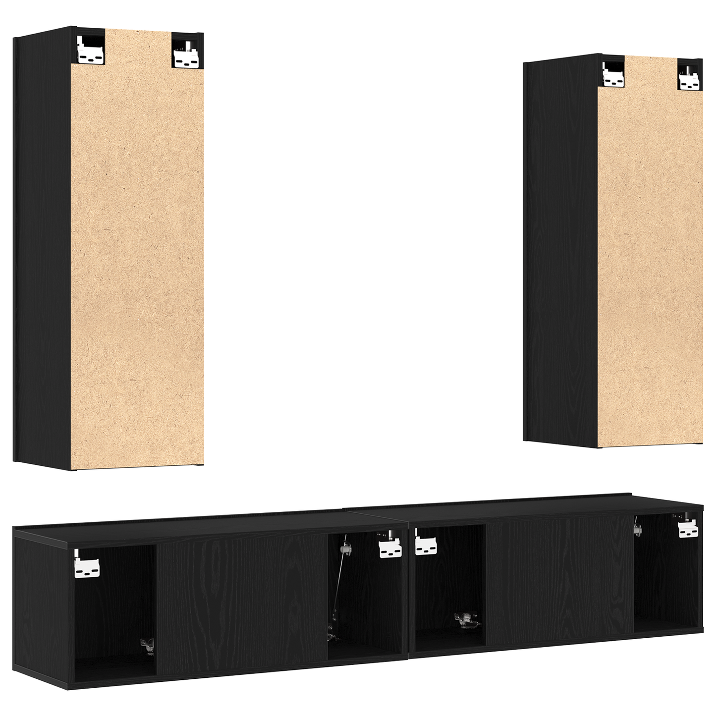 4 deler TV-skapsett veggmontert svart eik laminert tre