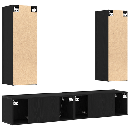 4 deler TV-skapsett veggmontert svart eik laminert tre