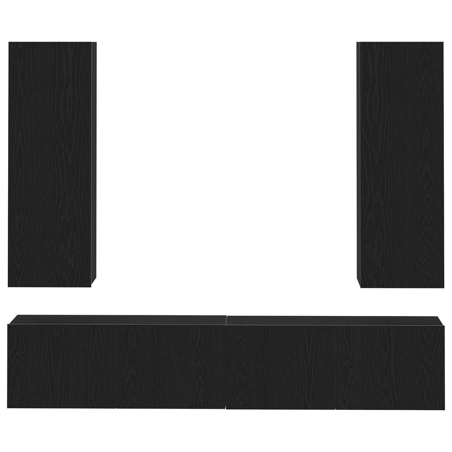 4 deler TV-skapsett veggmontert svart eik laminert tre