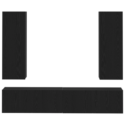 4 deler TV-skapsett veggmontert svart eik laminert tre