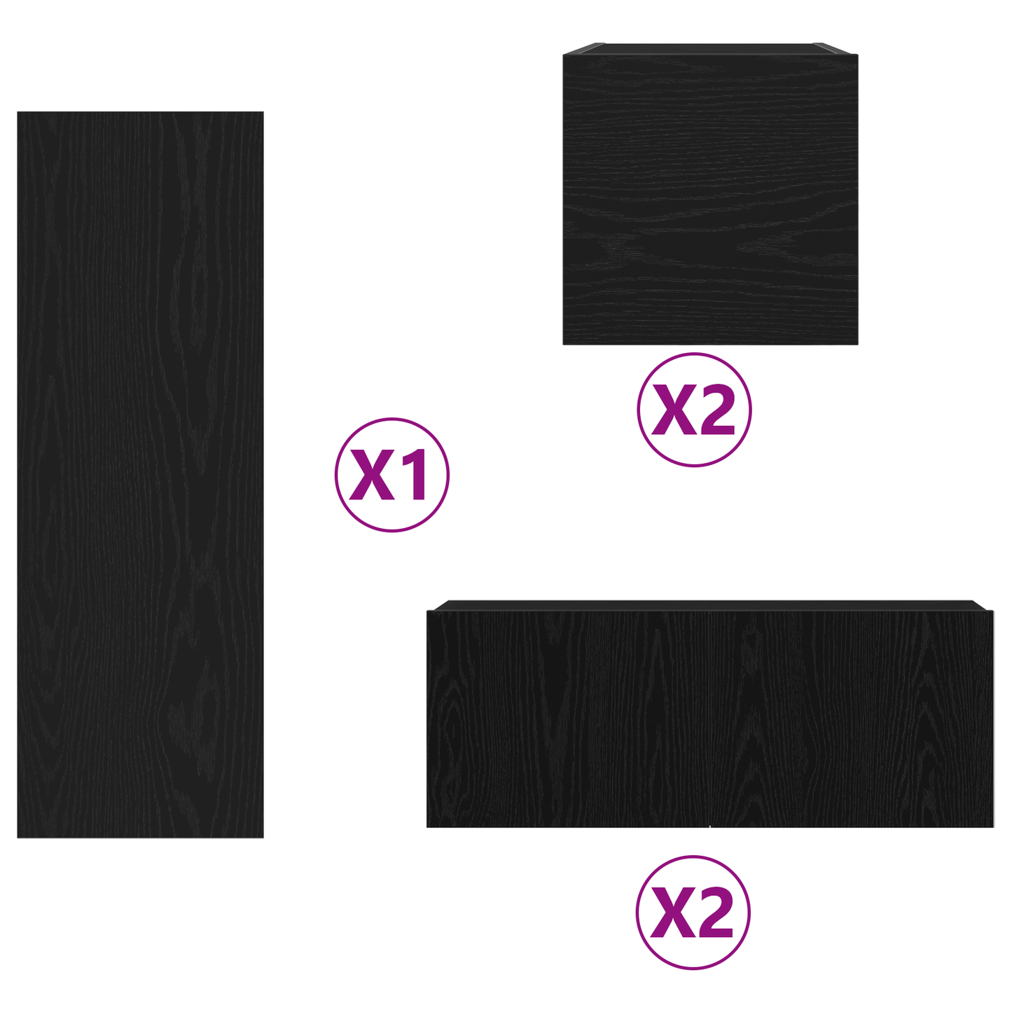 6-delt TV-skapsett i svart eik, konstruert tre.