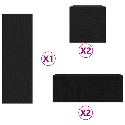 6-delt TV-skapsett i svart eik, konstruert tre.