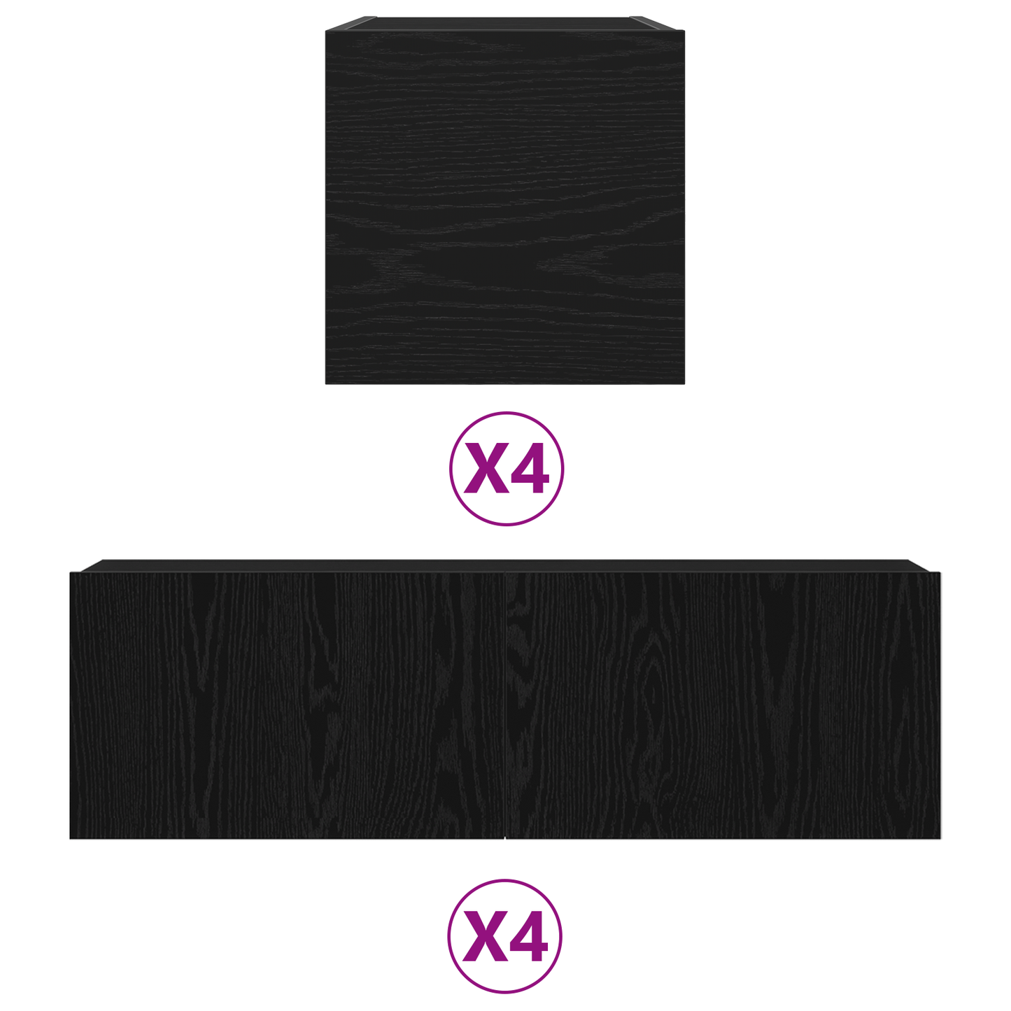 6-delt TV-skapsett - Veggmontert, svart eikeimitert tre