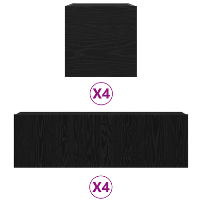 6-delt TV-skapsett - Veggmontert, svart eikeimitert tre