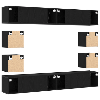 6-delt TV-skapsett - Veggmontert, svart eikeimitert tre