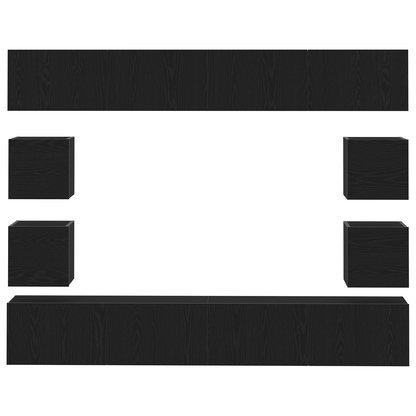 6-delt TV-skapsett - Veggmontert, svart eikeimitert tre