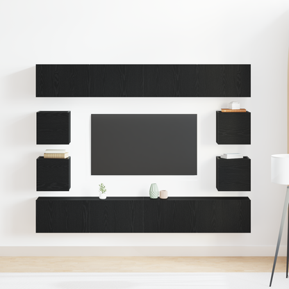 6-delt TV-skapsett - Veggmontert, svart eikeimitert tre