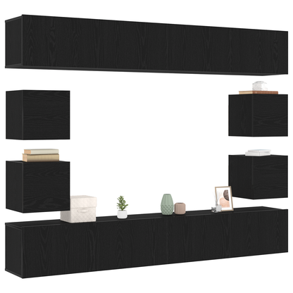 6-delt TV-skapsett - Veggmontert, svart eikeimitert tre