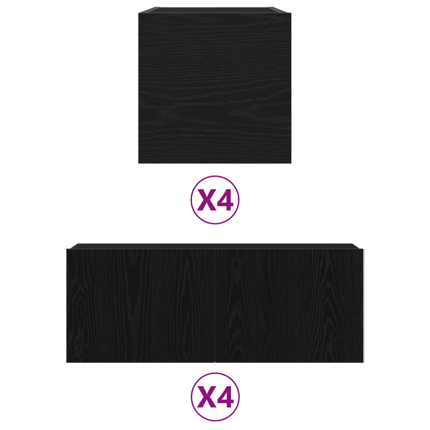 6 Delt TV-Skap Sett, Veggmontert Sort Eik