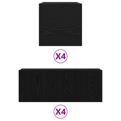 6 Delt TV-Skap Sett, Veggmontert Sort Eik