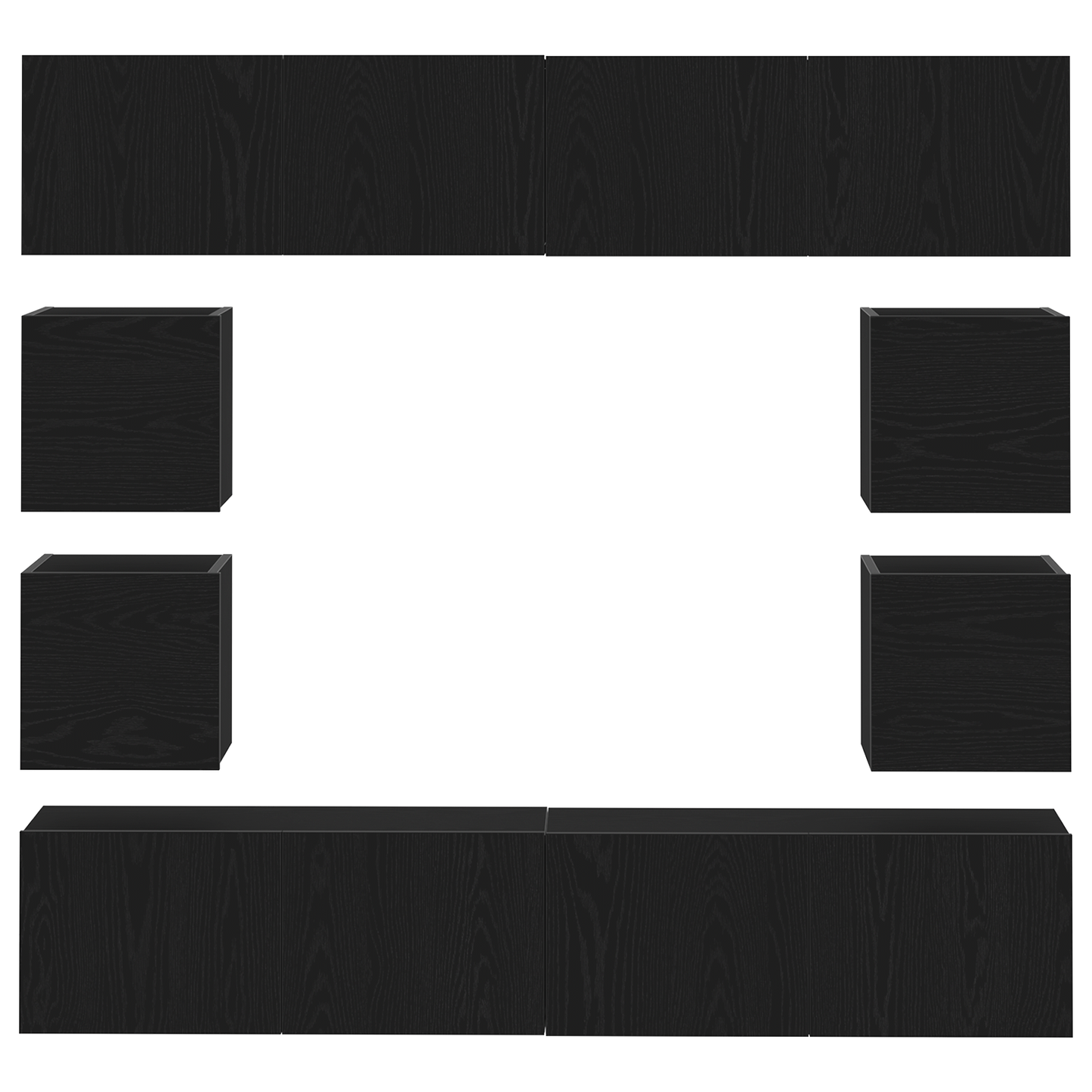 6 Delt TV-Skap Sett, Veggmontert Sort Eik