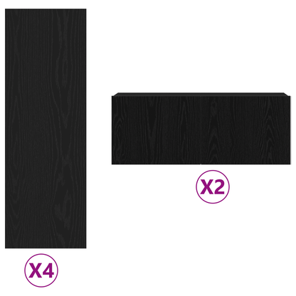 6-delt TV-skapsett svart eik konstruert tre