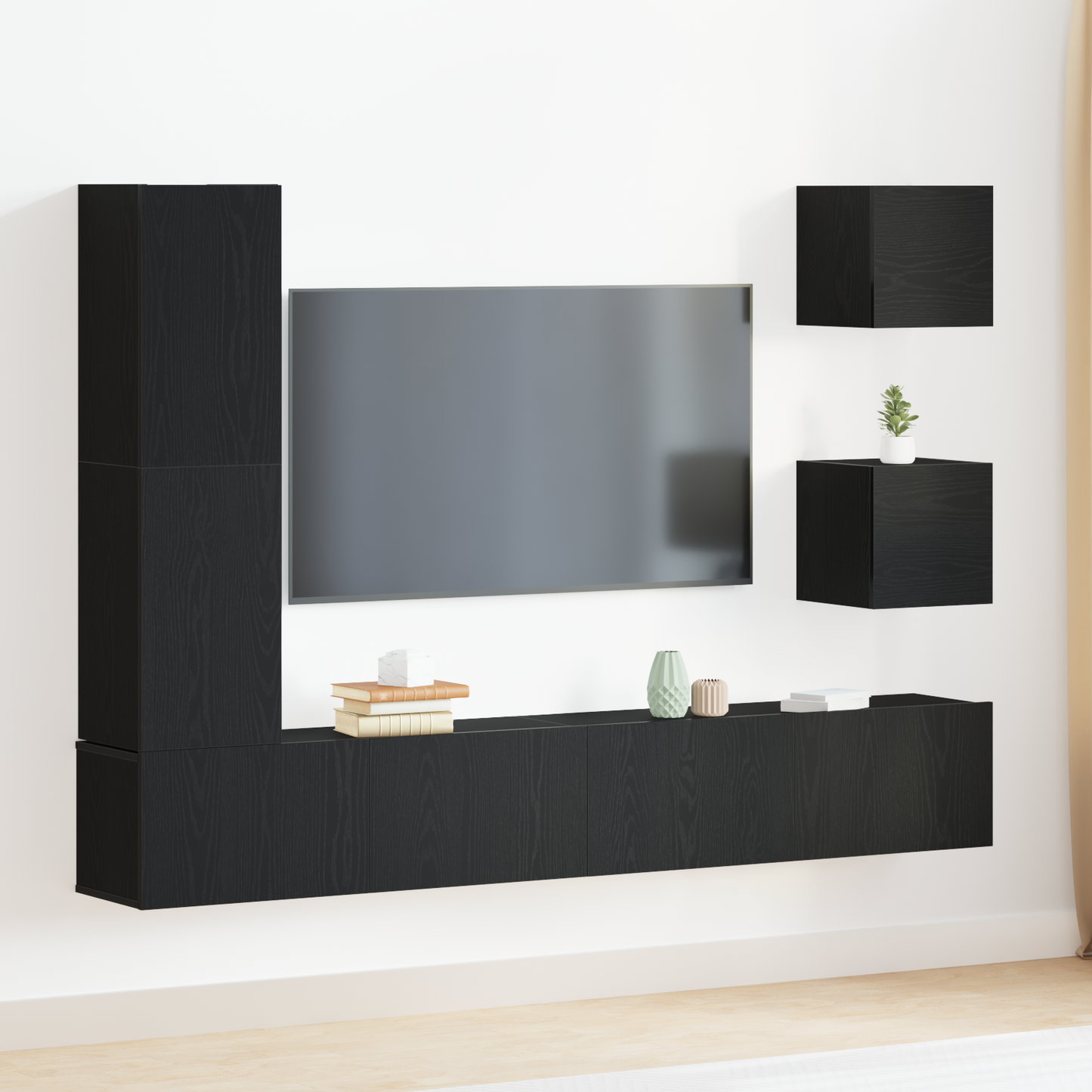 6-delt TV-skapsett i svart eik