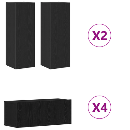 8-delt TV-skapsett - Veggmontert, svart eik, ingenert tre