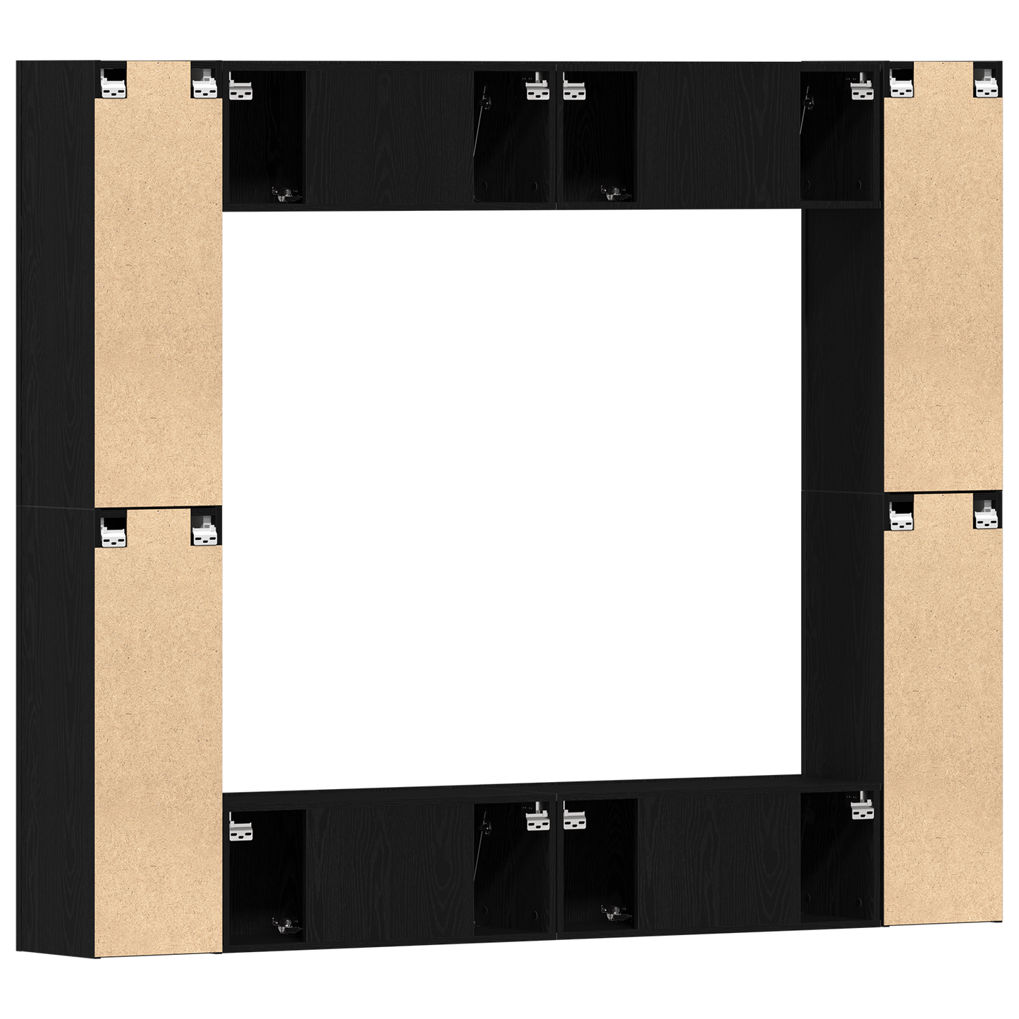 8-delt TV-skapsett - Veggmontert, svart eik, ingenert tre