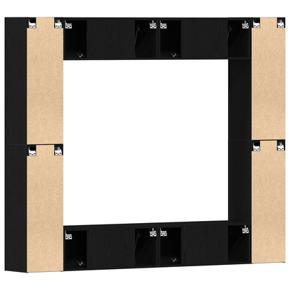 8-delt TV-skapsett - Veggmontert, svart eik, ingenert tre
