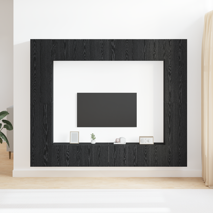 8-delt TV-skapsett - Veggmontert, svart eik, ingenert tre