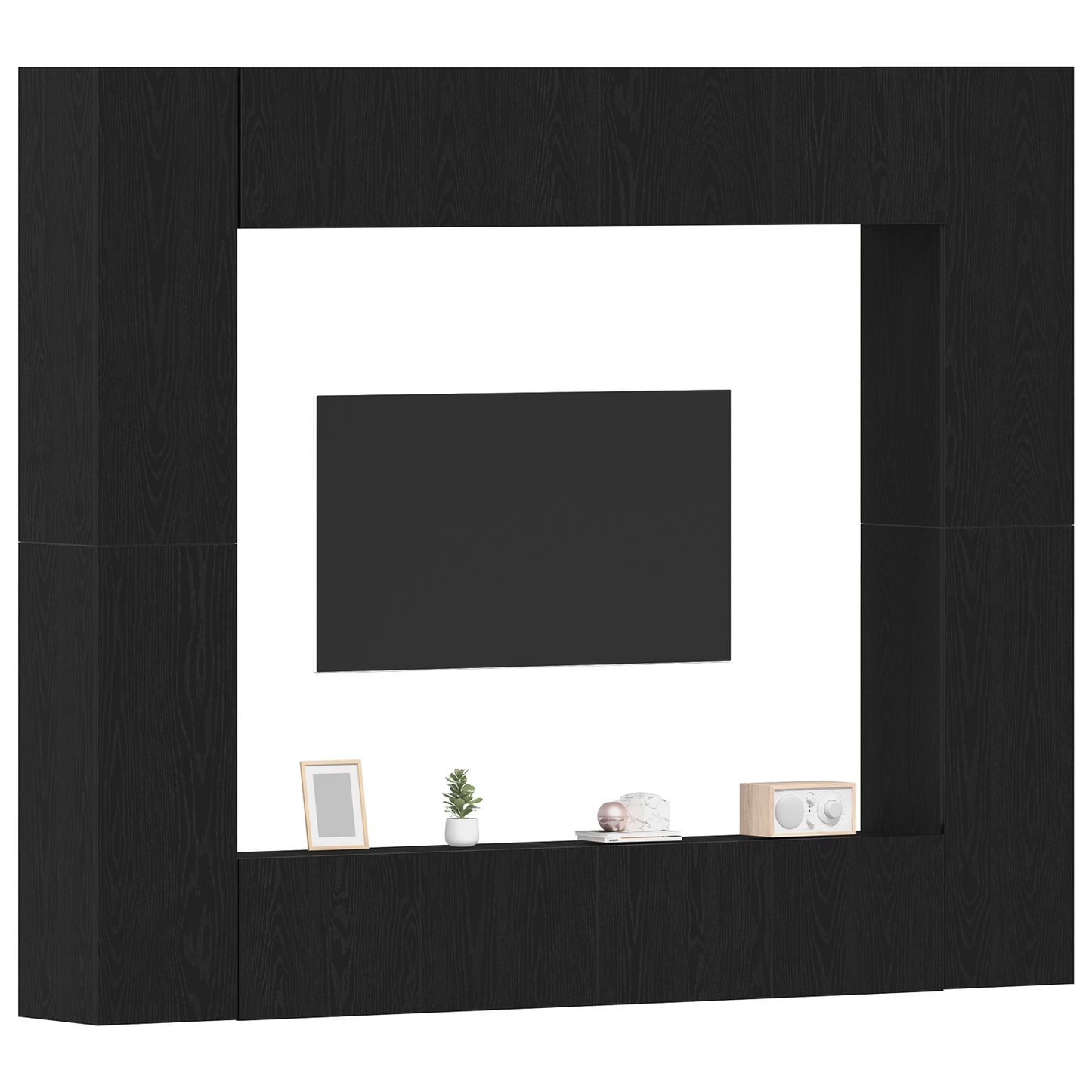 8-delt TV-skapsett - Veggmontert, svart eik, ingenert tre