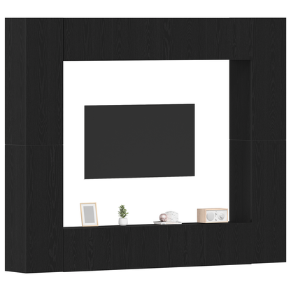 8-delt TV-skapsett - Veggmontert, svart eik, ingenert tre