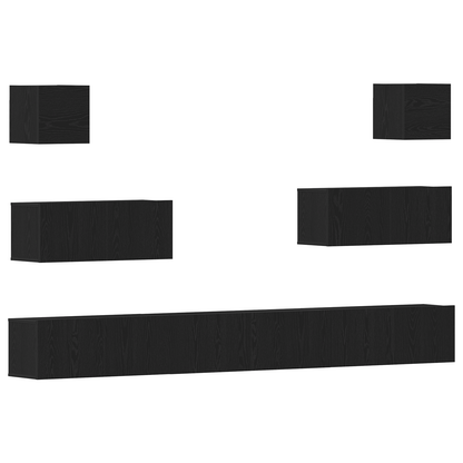 7-delt TV-skapsett - Veggmontert, Svart Eik, Ingeniørtre