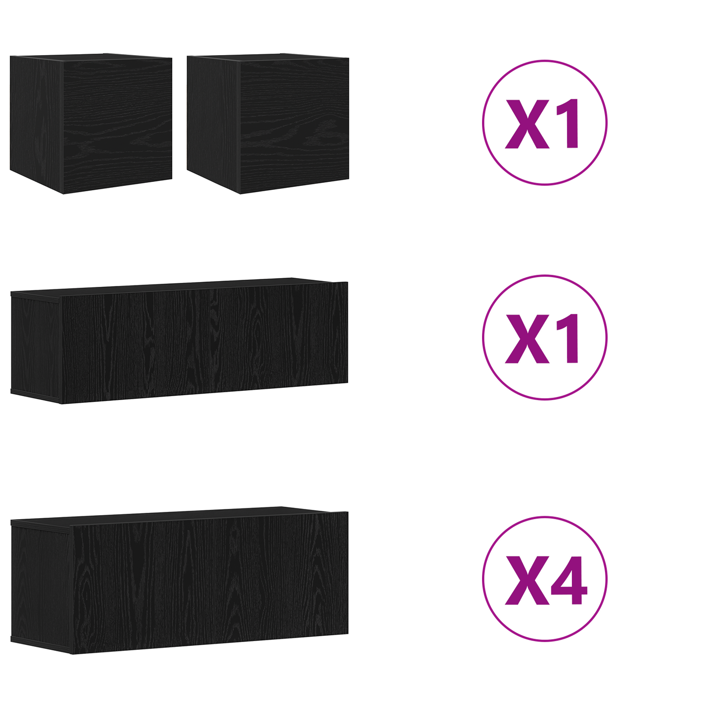 7-delt TV-skapsett - Veggmontert, Svart Eik, Ingeniørtre