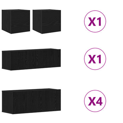 7-delt TV-skapsett - Veggmontert, Svart Eik, Ingeniørtre