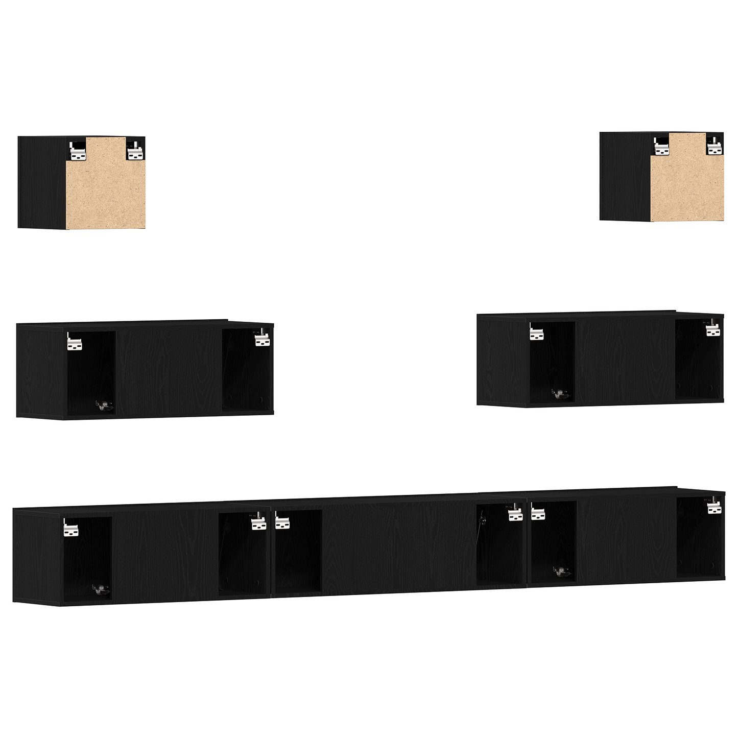 7-delt TV-skapsett - Veggmontert, Svart Eik, Ingeniørtre
