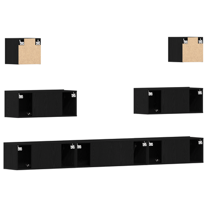 7-delt TV-skapsett - Veggmontert, Svart Eik, Ingeniørtre