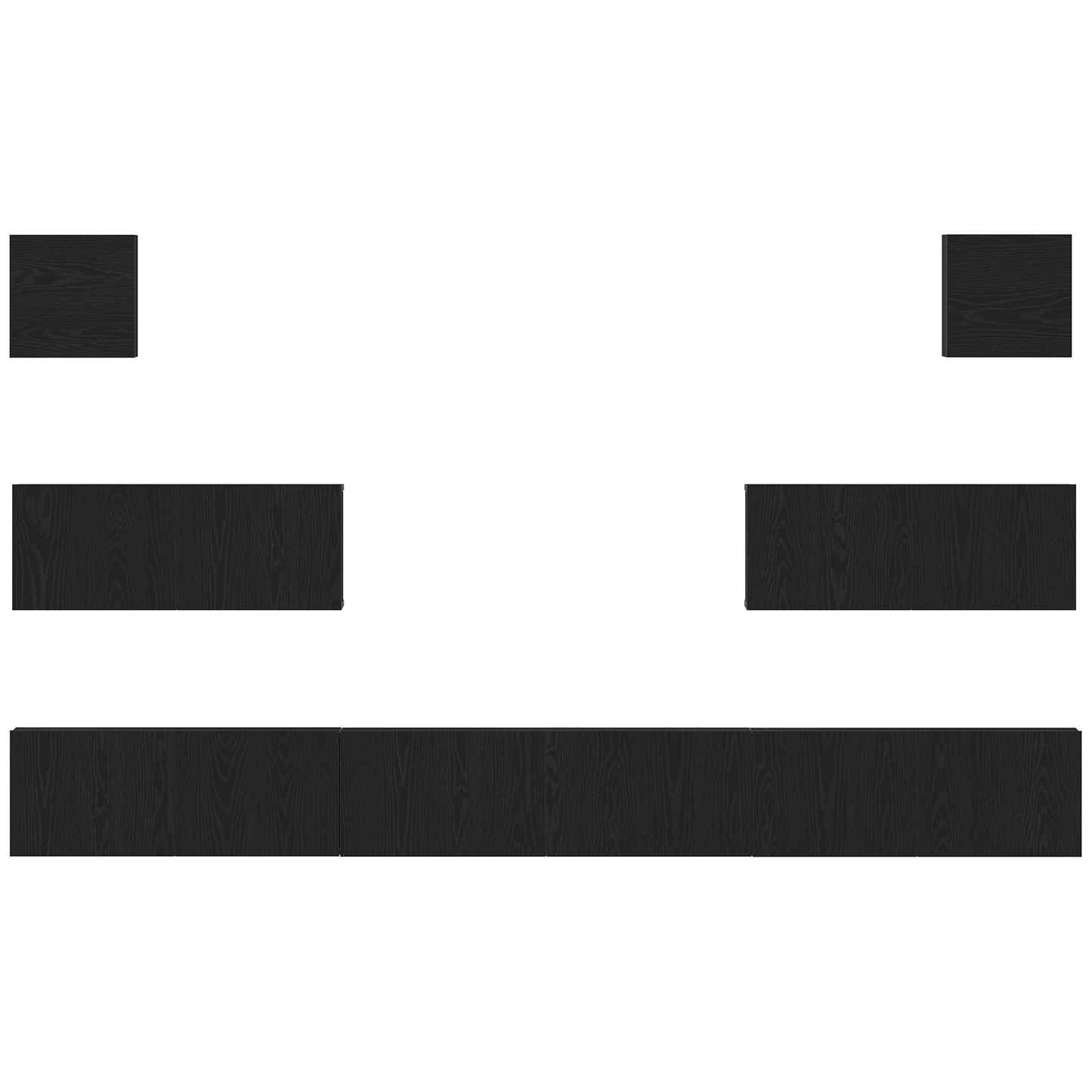 7-delt TV-skapsett - Veggmontert, Svart Eik, Ingeniørtre