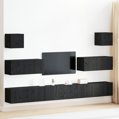 7-delt TV-skapsett - Veggmontert, Svart Eik, Ingeniørtre