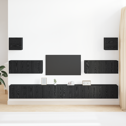 7-delt TV-skapsett - Veggmontert, Svart Eik, Ingeniørtre